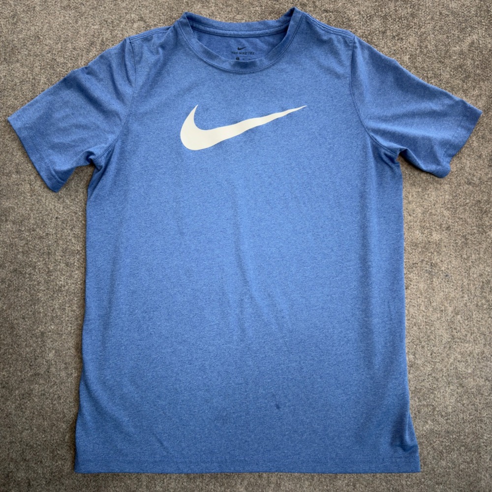 Nike Dri-FIT Mens XL Blue Heathered Swoosh Graphic Short Sleeve Training T-Shirt